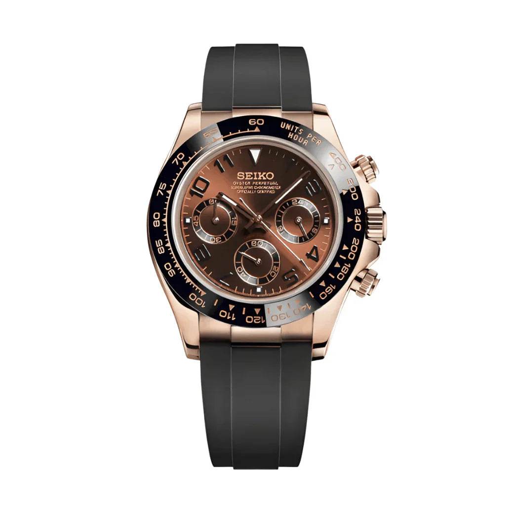 Daytona Chocolate Mod Rose Gold W/Black Rubber - Marcelias