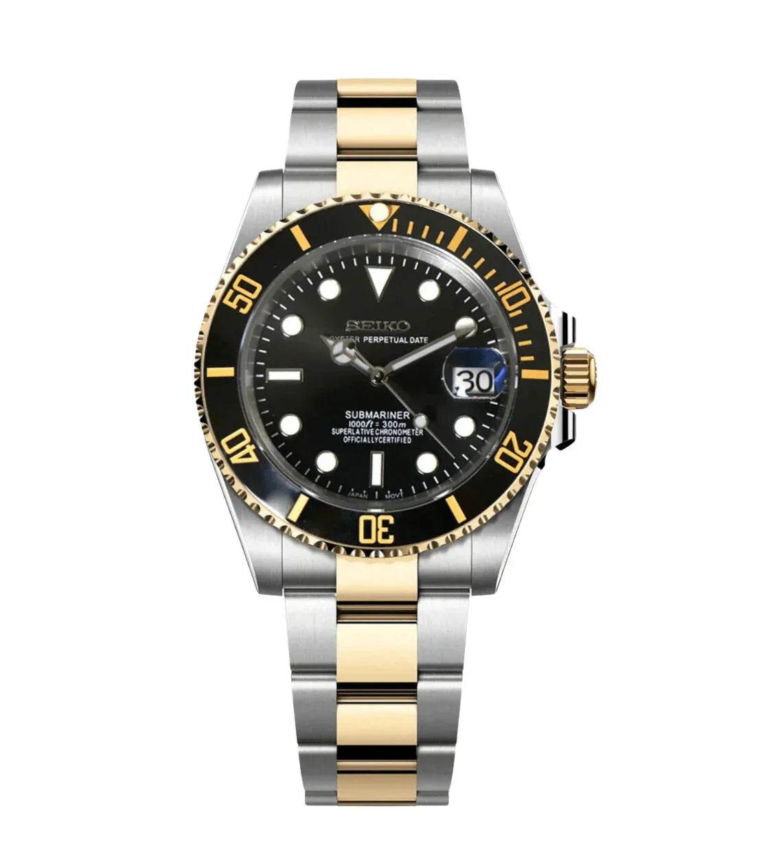 Submariner Mod Two Tone Gold W/Black - Marcelias