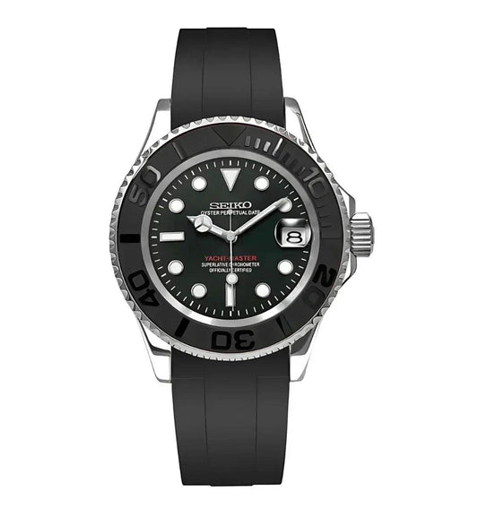 Yachtmaster Mod Silver W/Black Rubber - Marcelias
