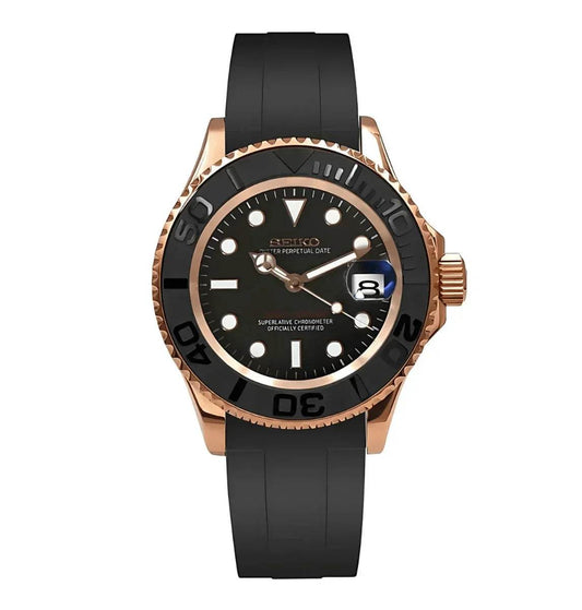 Yachtmaster Mod Rose Gold W/Black Rubber - Marcelias