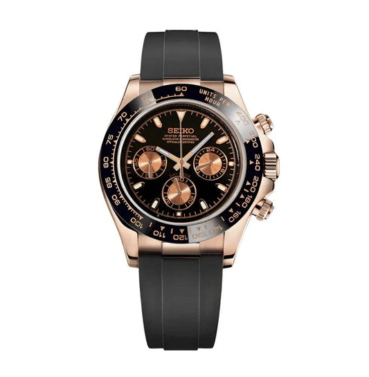 Daytona Mod Rose Gold W/Black Rubber - Marcelias