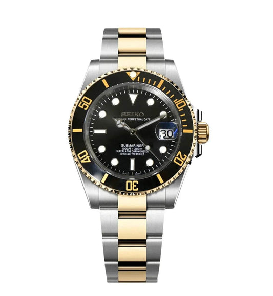Submariner Mod Two Tone Gold W/Black - Marcelias